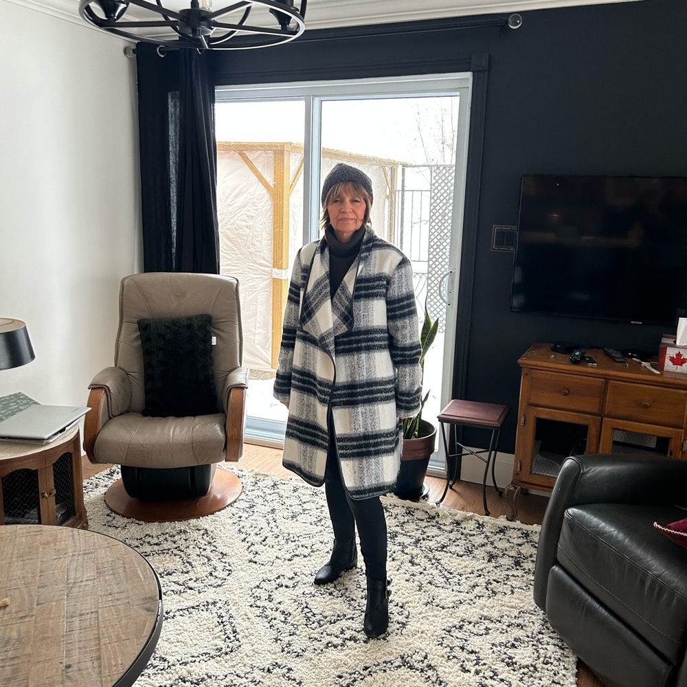 Dynamite Black and White Checkered Trench Coat